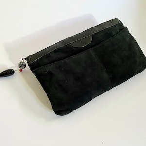 Vtg 80&#39;s Suede Clutch | Vintage CONTESSA Black Leather Chic Envelope Handbag Purse Bag