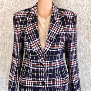Vintage Liz Claiborne Plaid Blazer: Navy Tartan Jacket, Size 2 Petite