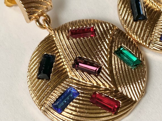 Vtg 2 Pair Jewel Tone Earrings | Gaudy Gold Vinta… - image 5