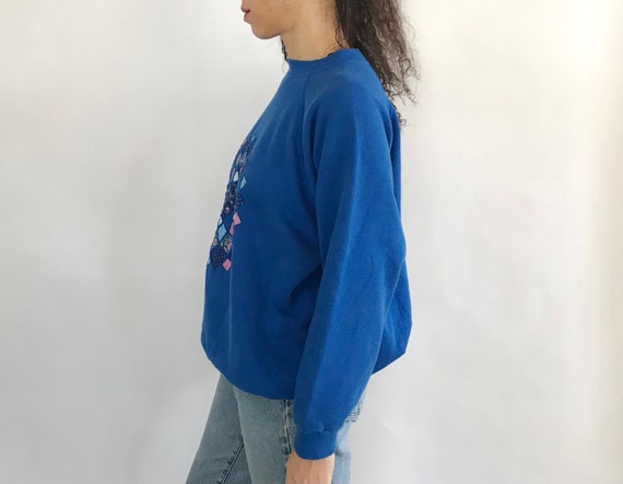 Vintage Quilted Raglan Sweatshirt Blue Pull Over … - image 7