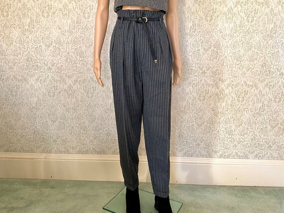 Vintage Extra High Waisted Trousers | Pinstripe Tapered Leg