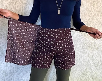 Vintage Floral Skort: Maroon High Waist Mini Skirt, 26" Waist