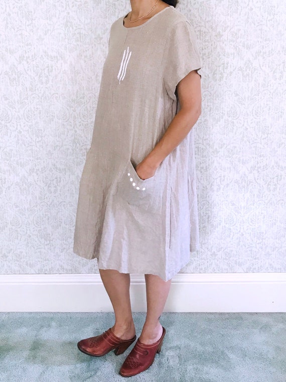 Vintage Linen Dress Oatmeal Minimalist Tent Overs… - image 5