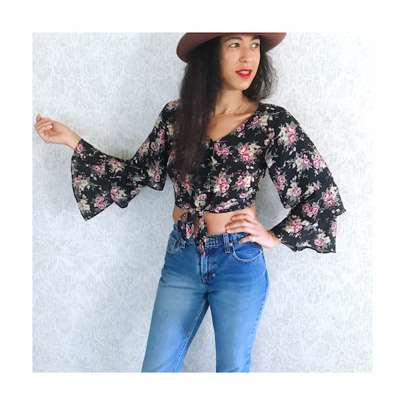 Vintage Floral Tiered Ruffle Sleeve Peasant Shirt