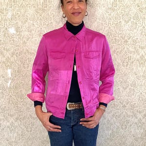 Vintage Silk Jacket | Vtg Hot Pink Light Coat | 90s Vibrant Blazer | Casual Collared Outerwear