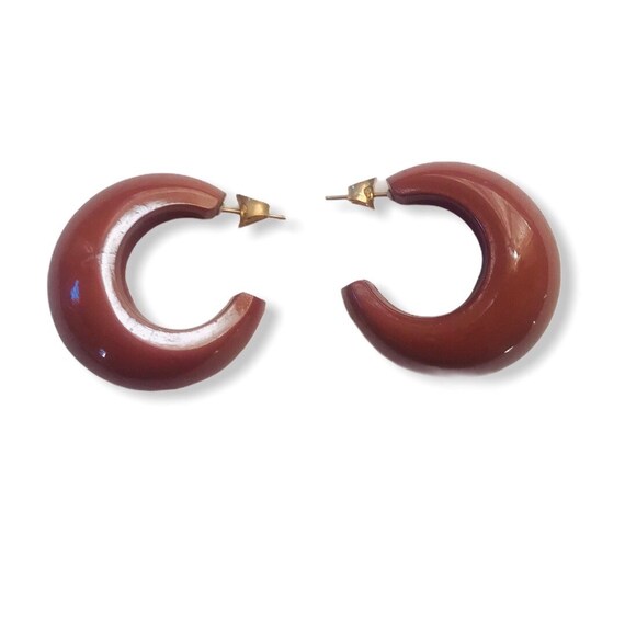 Vintage Acrylic Hoop Earrings | Deadstock Brown “… - image 6