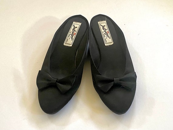 Vintage Satin Ballet Flats | Black Bow Slip On We… - image 3