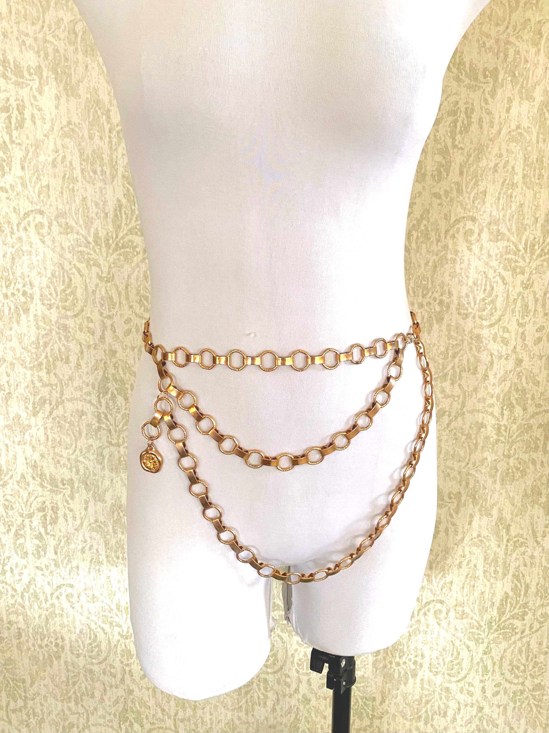 Vtg Chain Link Belt | Vintage Gold Tone Circle Ring Waist 