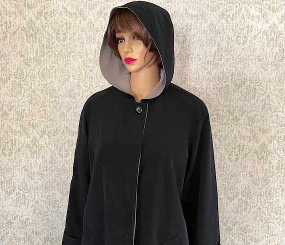 Vintage Black Raincoat | Hooded Trench Coat | GAL… - image 1