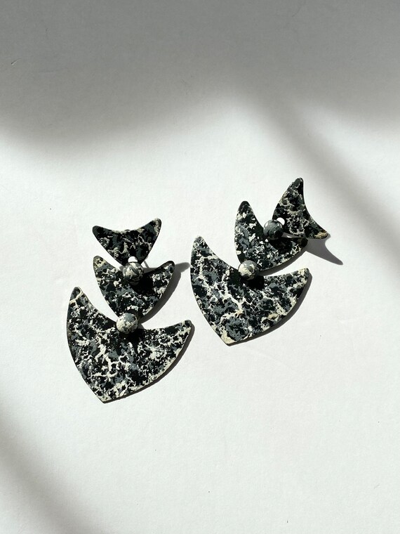Vintage Marbled Dangle Earrings: 80s Geometric Ti… - image 5