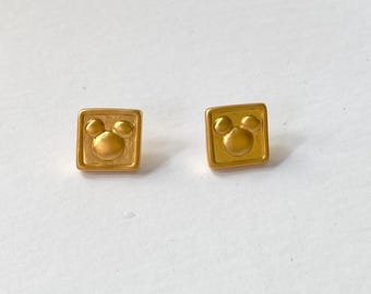 Vintage Mickey Mouse Gold Tone Stud Earrings | 90s Disney Design