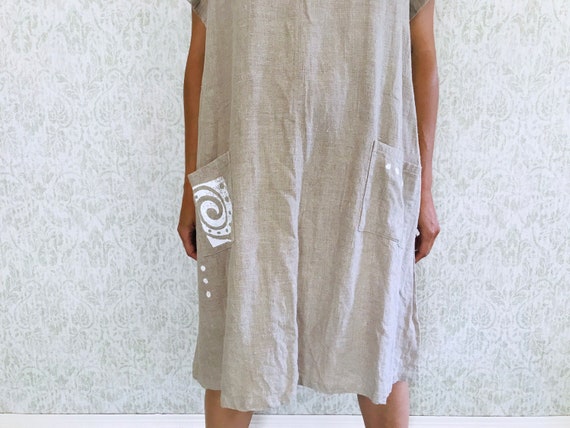 Vintage Linen Dress Oatmeal Minimalist Tent Overs… - image 2