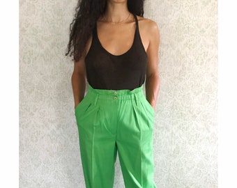 Pistachio Pants Vintage Green Trousers Tapered Leg Stretchy High 