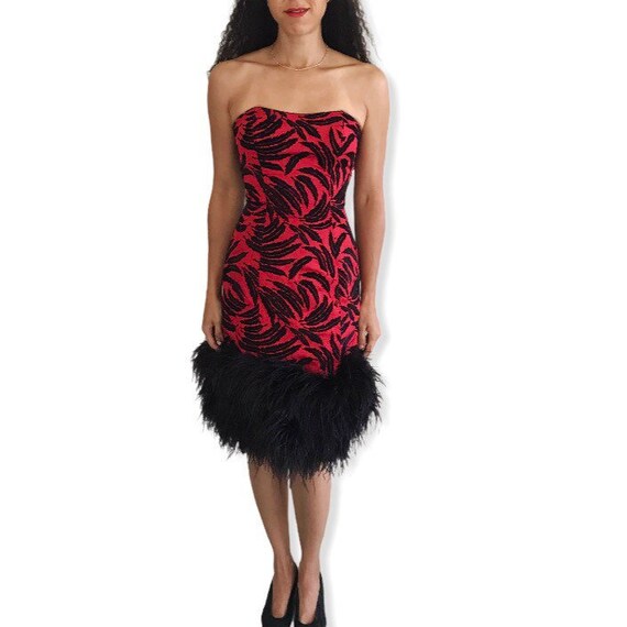 Vtg Ostrich Feather Strapless Dress | 80s Vintage… - image 9