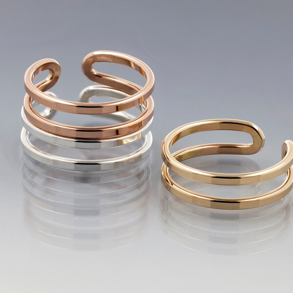 Adjustable knuckle ring cuff, Choose a color-Yellow, Rose gold or Argentium silver Purchase by set or single Stack ring Gold filled Toe ring