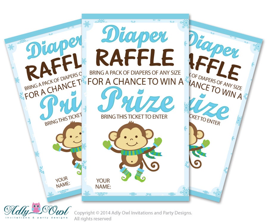 Boy Monkey Diaper Raffle Tickets Printable for Baby Boy Shower | Etsy