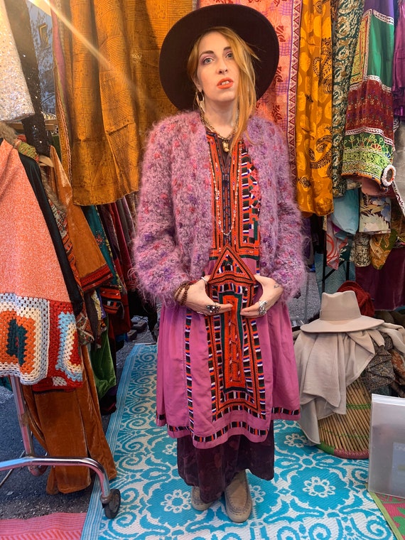 70s handmade whool fluffy cardigan
