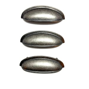 Pewter Tone Cup 4.5&quot; Handle Drawer Pulls 3&quot; centers (Set of 3)