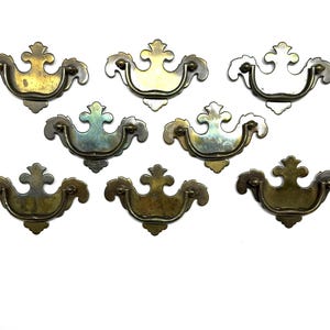 Chippendale Brass Reclaimed Vintage Batwing Drop Bail Pulls A6DC (Set of 8) 2.5&quot; centers
