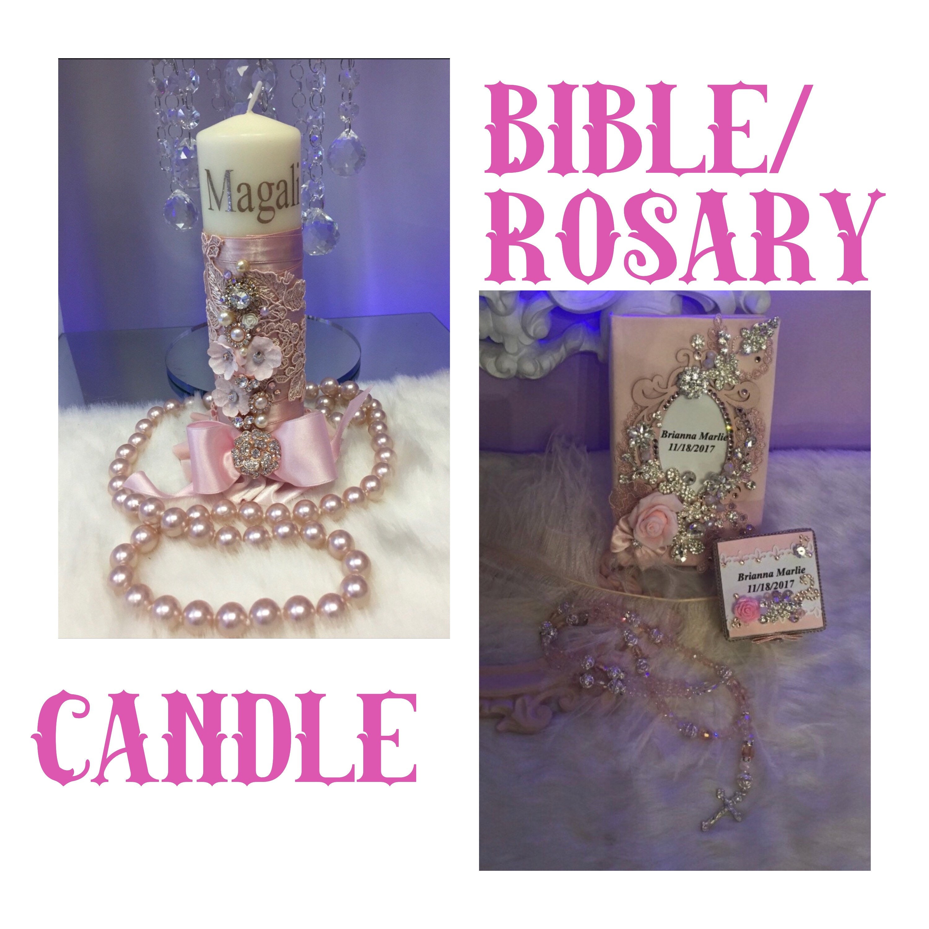 Gift set bible rosary candle Etsy
