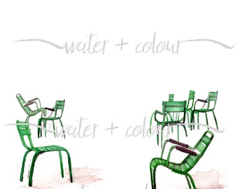 Tuileries green chairs watercolor border