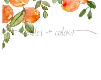 Downloadable watercolor oranges border
