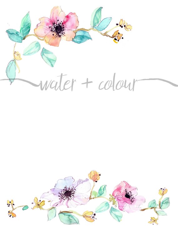 Downloadable watercolor floral border | Etsy