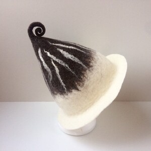 Felted white brown natural wool sauna hat