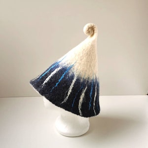 Felted sauna hat, wool sauna hat, sauna cap, white blue sauna hat