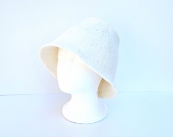 Felted natural white wool sauna hat. Handmade to order