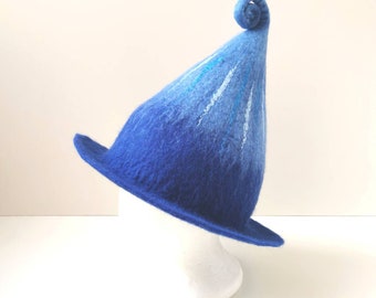 Felted natural blue - light blue wool sauna hat