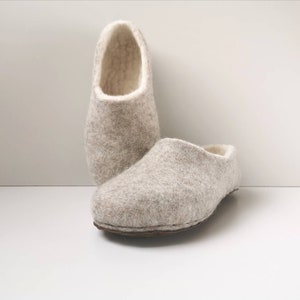 Felted white beige natural wool women slippers image 5