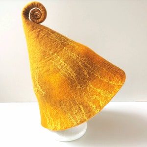 Felted ocher yellow wool sauna hat