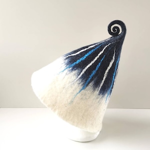 Felted natural white blue wool sauna hat. Made to order