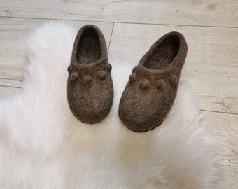 Felted natural light brown wool slippers