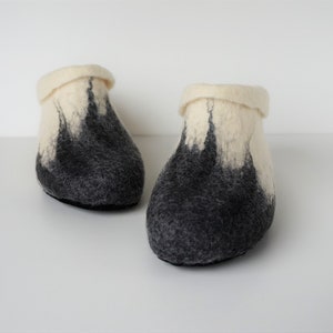 Felted natural white grey wool women slippers