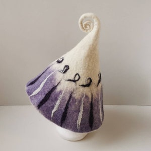 Felted natural white purple wool sauna hat. Made to order