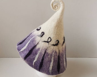 Felted natural white purple wool sauna hat. Made to order