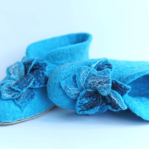 Felted turquoise wool slippers. Handmade to order