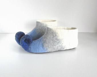 Felted white blue natural wool Elf slippers