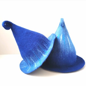 Felted natural blue wool sauna hat set. Handmade to order
