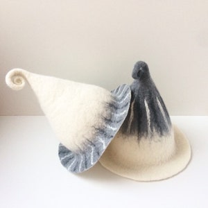 Felted natural white gray sauna hat set. Handmade to order