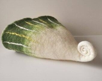 Felted Wool Sauna Hat: White & Green Cap
