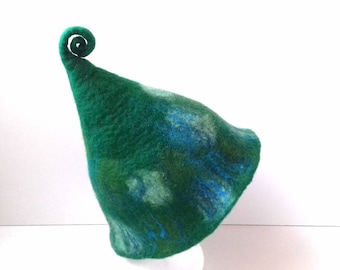 Felted green wool sauna hat