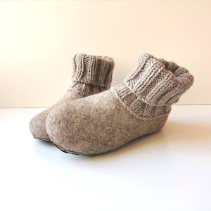 Natural bage wool felted slippers. Handmade to order