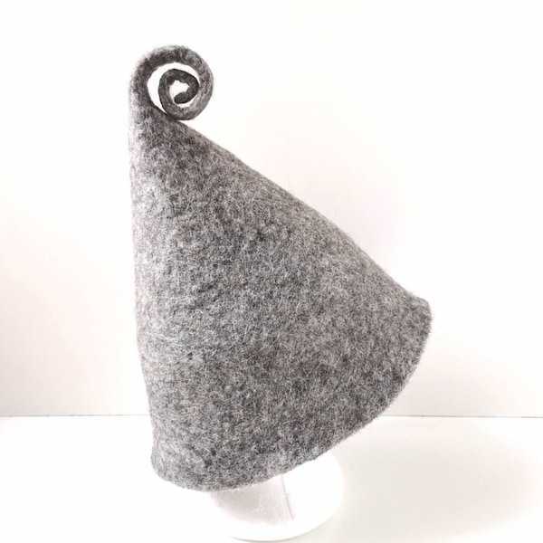 Felted gray natural wool sauna hat