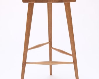 White Oak Three Legged Danish Modern Stool Japanese Design.