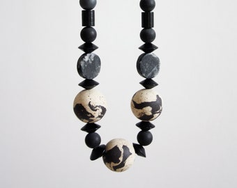 ENLUMINURE n.2 //  Stoneware Necklace // Onyx and marble // One of a kind // Statement necklace