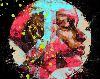 Impresión en lienzo de retrato femenino a partir de una obra original reinterpretada digitalmente (Bellas Artes con técnica mixta)