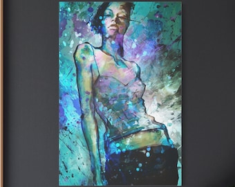 Impresión en lienzo de retrato femenino a partir de una obra original reinterpretada digitalmente (Bellas Artes con técnica mixta)
